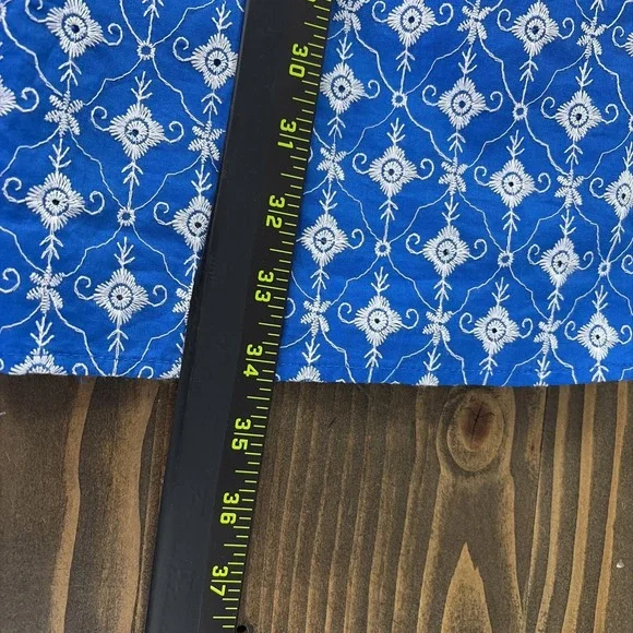Rhode for Target Babydoll Dress M Blue Embroidered Eyelet Puff Sleeves Pockets - Picture 12 of 12